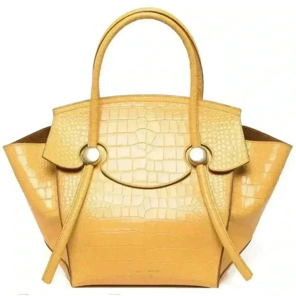 Proenza Schouler Handbags - Proenza Schouler Croc Embossed Leather Pipe Tote Bag Small Yellow Citrus Purse